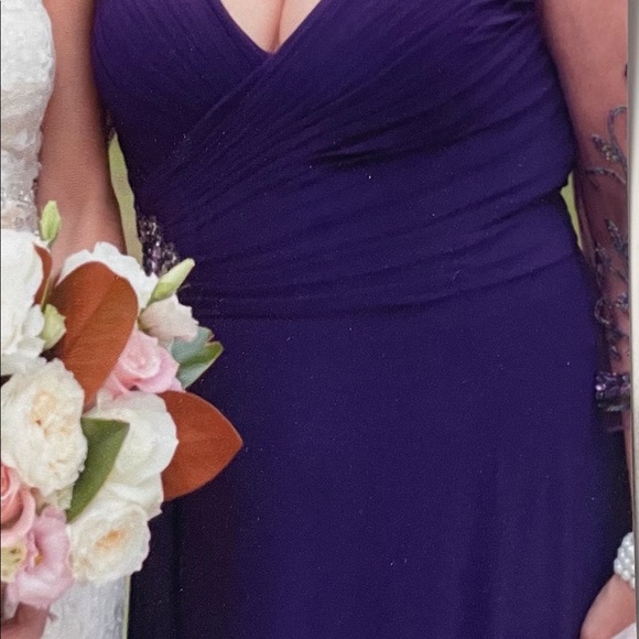 Gorgeous A-line dress with hand-beaded elbow length, illusion sleeves. - Picture 2 of 9